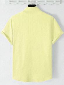 Manfinity Homme Men's Solid Color Single-Breasted Casual Versatile Daily Wear Short Sleeve Shirt - Yellow - View 2