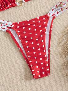 Swim Mod 女士波点印花挂脖系带比基尼两件式泳衣，海滩度假，春夏款 - 彩色 - 查看 4