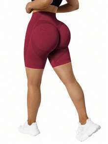 Easithlete Quần short thể thao co giãn, không đường may, cạp cao, màu trơn - Nhiều màu - Xem 4