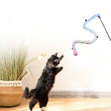 PETSIN 色彩鲜艳的毛绒玩具，带有逗猫棒和铃铛，可以让猫咪互动玩耍。 - 彩色 - 查看 13