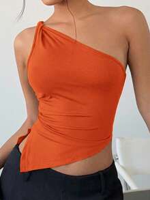 Siren Gaze 情人节扭结单肩上衣 优雅修身女款 - 橘色 - 查看 10