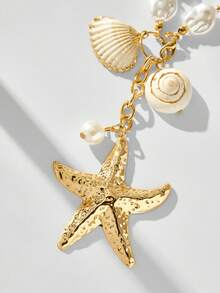 Maija Faux Pearl Beaded Starfish Shell Necklace, Suitable For Everyday Wear - Yellow Gold - View 4