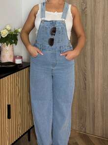 Bethéva Petos mezclilla con parche con bolsillo sin top de tirantes - Lavado ligero - Ver 3