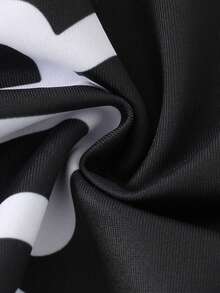 Fantacosmos Tween Boys 2-Piece Swimwear Set, Cool Surfing Style, Black Main Body, Raglan Sleeve Design, White "SURF" Letter Print On Front, Gradient Blue & White Palm Tree Print On Side And Sleeve, Gradient Blue & White Palm Tree All-Over Print Bottoms, Knitted Digital Printing, Fashionable, Casual, Suitable For Swimming, Summer Vacation, Beach, Pool Party - Multicolor - View 6