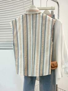 Franclia New Fashionable Sleeveless Woven Striped Casual Shirt - Multicolor - View 2