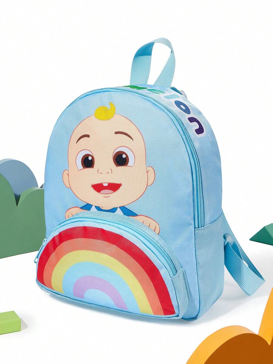 CoComelon X SHEIN 1 Cute Cartoon Print Mini Polyester Backpack, Adjustable Shoulder Straps, Suitable For Outing, School, Leisure, Cocomelon - Blue - View 1