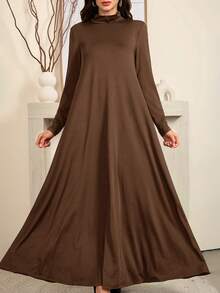 Al Najma 女士保守黑白高领针织长袖打底衫及阿巴雅长袍套装，端庄休闲T恤阿拉伯连衣裙，阿巴雅内衬连衣裙，必备基础款长裙 - 彩色 - 查看 3