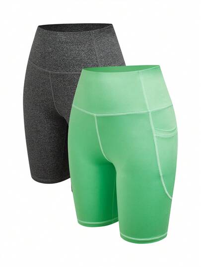 Cheerettes 纯色高腰修身运动短裤