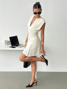 Siren Gaze Đầm ngắn màu trơn dành cho nữ, trang phục dự tiệc cưới, chân váy xòe ôm sát, đầm hẹn hò, phong cách mùa hè thường ngày. - Màu be - Xem 6