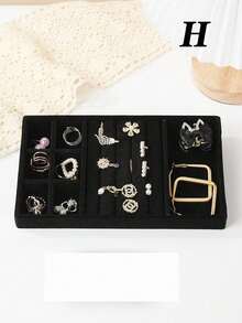 Velvet Jewelry Tray, Large Capacity Jewelry Organizer With Separate Compartments, Stackable Jewelry Display Stand For Earrings, Necklaces, Bracelets, Rings, Hair Clips, Hairbands, Etc. - Black - View 23