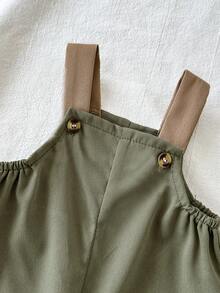 SHEIN Playful Pals 新生儿可爱卡通印花拼接口袋连体衣，休闲日常穿着 - 軍綠色 - 查看 3