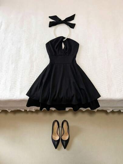 Franclia 女士优雅露背蛋糕装饰连衣裙