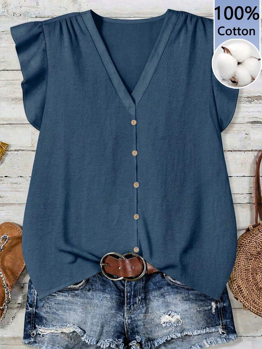 Rusticease Casual Minimalist Style Blue Washed 100% Cotton Women Shirt, Suitable For Summer - Blue - View 1