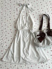 Glimmora Vestido sexy de mujer con cuello en pico y estampado de lunares - Blanco - Ver 2