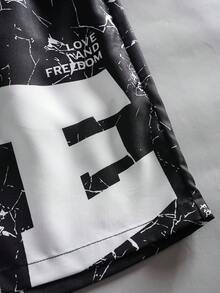 ROMWE MEN Prep Men's Letter Print Casual Versatile Daily Wear Shorts - Black - View 3