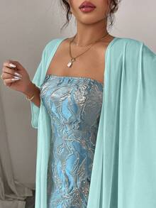 Elenzga Áo choàng thanh lịch màu xanh dương kèm khăn choàng rời, thích hợp cho mùa xuân/hè. - Màu xanh nhạt - Xem 3