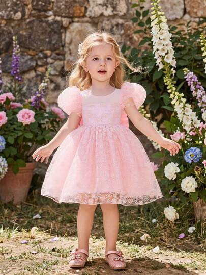 Flower Girl, Birthday Party, Wedding, Holiday Dress, Baby Girls' Princess Dress, Soft Fabric, Embroidered Mesh, Puffy Skirt, Suitable For Formal Occasions, Stage Piano Performance, Hosting, Attending Parties Or Special Events, Taking Artistic Photos To Look More Natural And Beautiful, Summer, European And American Style