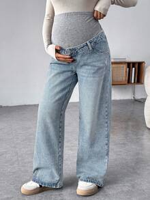 SHEIN Quần bầu dệt kim màu xám phối denim xanh dáng rộng - Rửa nhẹ - Xem 4