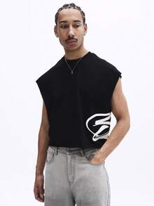 SUMWON Áo tank top nam màu đen bằng cotton, có logo trắng bên hông, không tay, cổ tròn, dáng regular fit, thích hợp mặc mùa hè. - màu đen - Xem 4