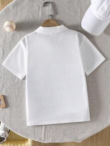 SHEIN 大码男童Polo衫，撞色休闲日常针织Polo衫，校服，休闲外出，夏季新品系列 - 白色 - 查看 2