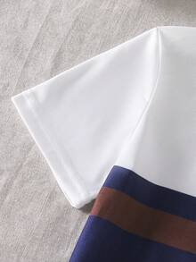 SHEIN 大码男童Polo衫，撞色休闲日常针织Polo衫，校服，休闲外出，夏季新品系列 - 白色 - 查看 4