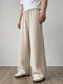 SWAVVY Men's Striped Casual Straight Loose Pants With Pockets, Versatile - Apricot - View 4