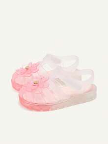 Cozy Pixies 一双夏季时尚百搭休闲基础款透明粉色可爱女童软底公主风婴儿平底凉鞋 - 粉色 - 查看 5