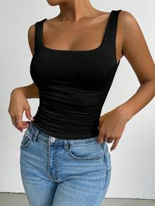 Elenzga Atasan Tanpa Lengan Kasual Wanita Ukuran Besar, Tank Top Cocok untuk Pemakaian Sehari-hari Musim Semi/Panas - Hitam - View 1