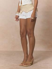 MUSERA Shorts mit mittlerer Taille, geschichteter Spitze, Rüschensaum, Bloomer-Stil, Mikro-Mini, süß für Frühling, Urlaub, Mädchen, Zucker-Salz-Sommer, Urlaub, Festival, Ibiza - Verschiedenfarbig - Übersicht 4