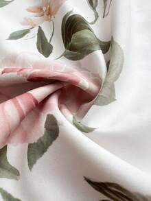 Elenzga Vestido corto/largo elegante y romántico con estampado floral, cuello en V y mangas abullonadas de gasa para mujer talla grande, primavera/verano - Multicolor - Ver 6