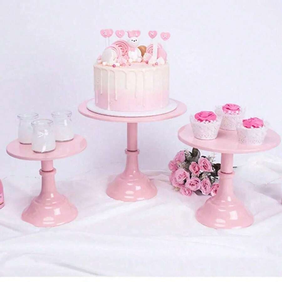 1pc,Pink Metal Cake Tray, Dessert Display Rack, Cupcake Rack, Suitable For Birthday, Party Celebration, And Home Decoration - Multicolor - View 1