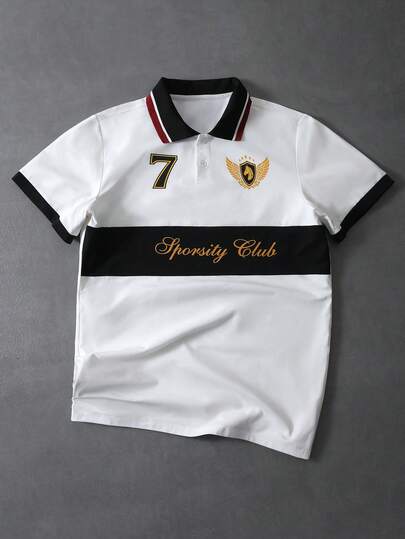 PAVTROS Men's Versatile Casual Sports Patchwork Print Short Sleeve Polo Shirt