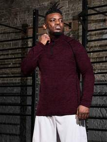 Gym Rark Men's Plus Size Fashion Striped Colorblock Long Sleeve Sports T-Shirt For Running And Fitness - Redwood - View 3