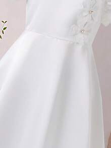 SHEIN Tween Girls Purple 3D Floral Long Dress, Elegant & Graceful, Minimalist Fashion, & Luxurious, Suitable For Outings, Gatherings, Travel, Holidays, Birthday Parties - White - View 5