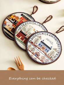 Juego de salvamanteles de cerámica inglesa vintage con diseño de libro ilustrado, resistente al calor, posavasos redondos para mesa, mantel individual, decoración del hogar y cocina, pintados a mano, antideslizantes y fáciles de limpiar - Multicolor - Ver 5