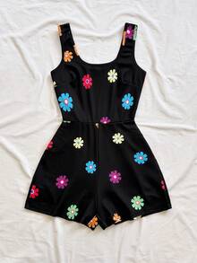 Soleia Nuevo mono minimalista de cuello cuadrado con estampado gráfico de punto - Negro - Ver 5