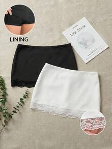 SHEIN EZwear 2件套女士黑白针织中长裙 - 黑與白 - 查看 1