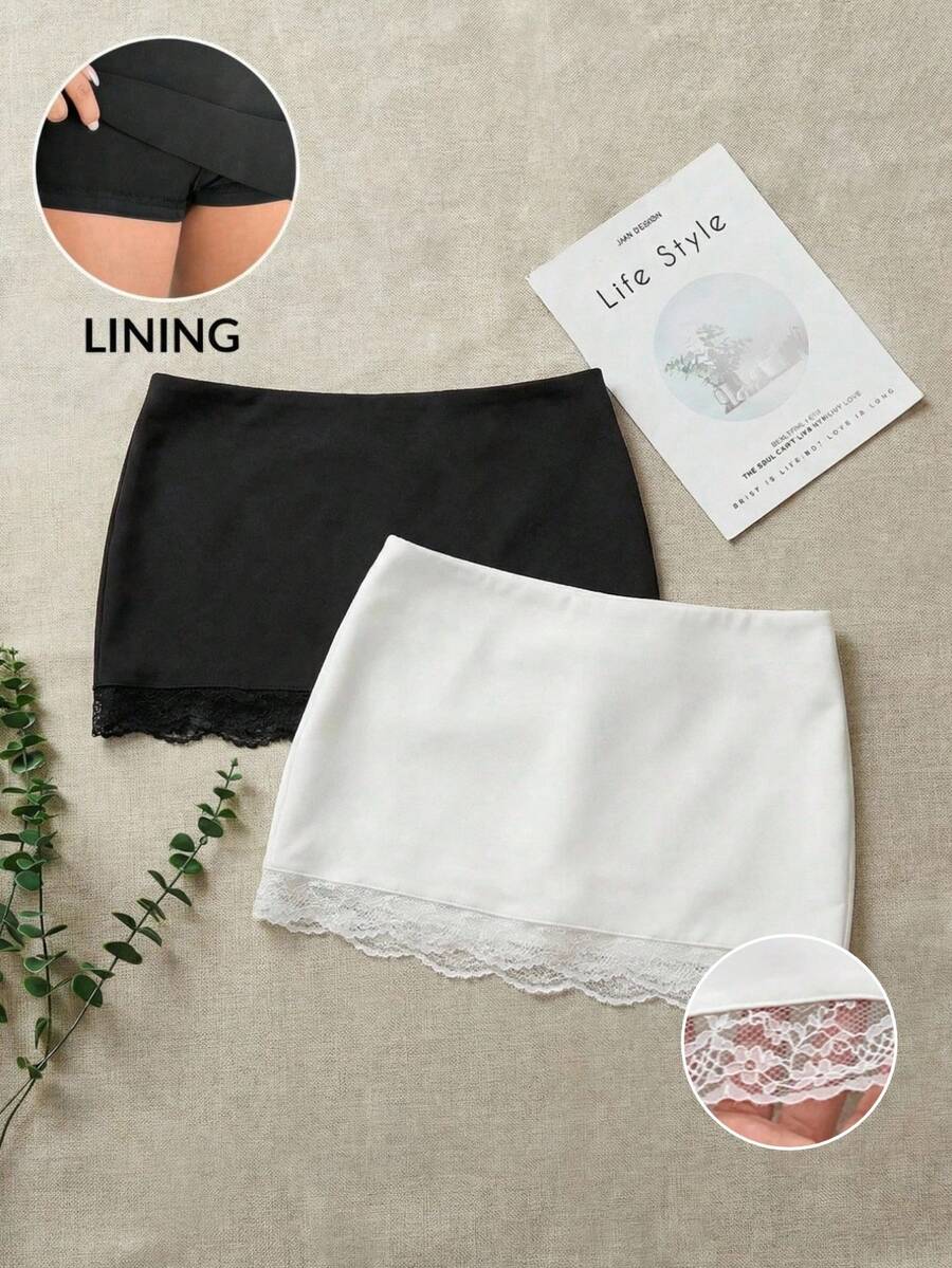 SHEIN EZwear 2件套女士黑白针织中长裙 - 黑與白 - 查看 1