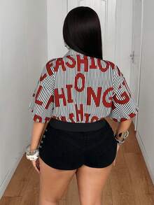 Maweii 大码女式夏季休闲翻领衬衫，适合日常休闲、聚会和度假穿着 - 彩色 - 查看 3