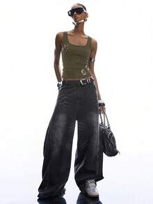 LYSMO 2026情人节新款极简军绿色露背吊带背心，女士休闲街头风，春夏军绿色Y2K上衣 - 軍綠色 - 查看 6