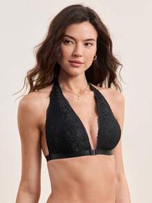 Hourtrue 浪漫蕾丝吊带时尚日常文胸内衣 - 黑色 - 查看 4