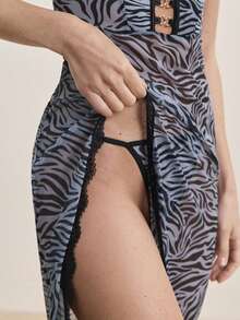 SHEIN 2pcs/Set Sexy Gothic Mesh Open Backless Nightdress With Thong Panty ClassicAnimalPrint - Multicolor - View 10