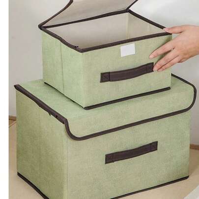 1 Pc Foldable Fabric Storage Box With Lid & Dust Cover, Closet Organizer For Bras, Socks, Women's Clothing, T-Shirts, Pants, Dresses, Spring & Summer Apparel, Minimalist Home Storage & Bedroom Decor.