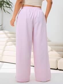 SHEIN EZwear 大码女式条纹休闲百搭阔腿裤，适合日常穿着 - 彩色 - 查看 6