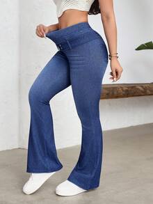 Flexra Women's Casual Washed Slim Fit Flare Jeans With Belt - Blue - View 5
