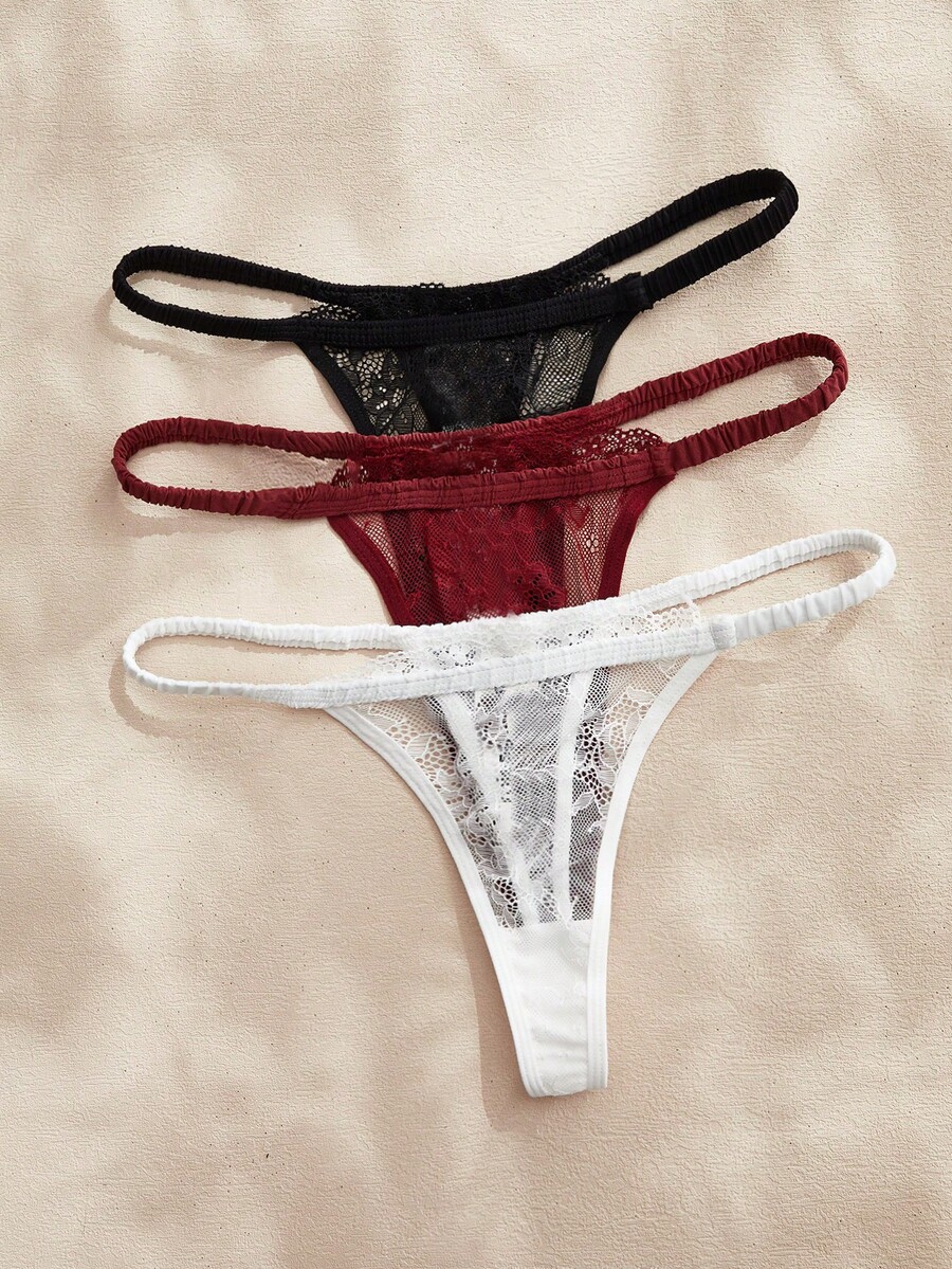 Charlaine Women's Solid Color Lace Sexy Thong Underwear For Women G String Thongs Multi Pack - Multicolor - View 1