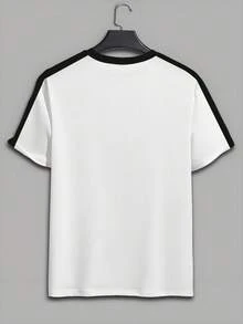 Manfinity Homme 国王皇冠字母印花T恤，宽松休闲美式街头风短袖上衣，黑白撞色圆领T恤，男士新款夏季撞色T恤，皇冠和K字母简约印花，复古美式国王皇冠短袖T恤 - 彩色 - 查看 2