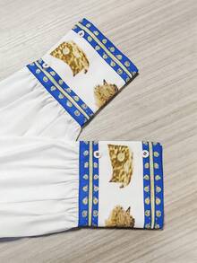 SHEIN Franclia Đầm dài in họa tiết cổ điển kiểu cung điện nghỉ dưỡng dành cho nữ, cổ ve áo xếp nếp, gấu đầm. - Màu xanh lam - Xem 4