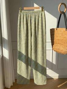 Comfortcana 夏季纯色褶皱纹理面料宽松抽绳腰带休闲度假阔腿裤，大码 - 彩色 - 查看 2