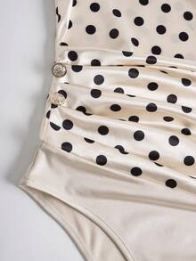 Franclia Áo liền thân nữ chấm bi xếp ly, kiểu dáng thường ngày, đa năng. - Màu be - Xem 5